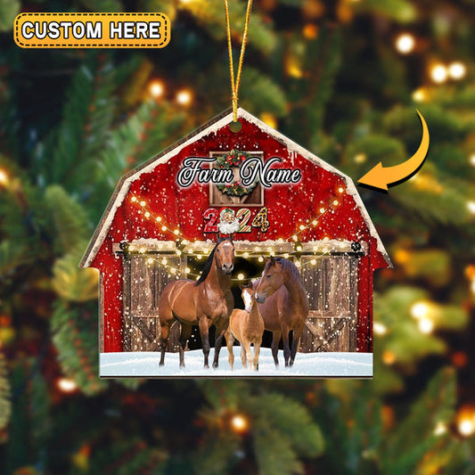 Uni Horse Christmas Gift Red Barn Custom Shape Acrylic Ornament