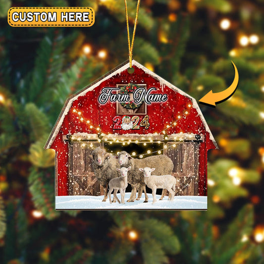 Uni Sheep Christmas Gift Red Barn Custom Shape Acrylic Ornament