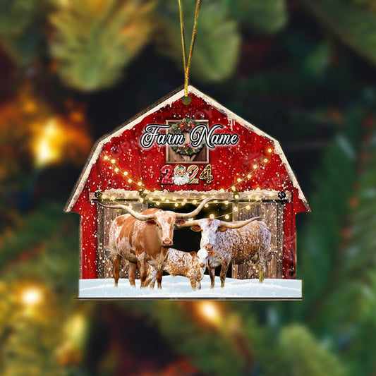 Uni Texas Longhorn Cattle Christmas Gift Red Barn Custom Shape Acrylic Ornament