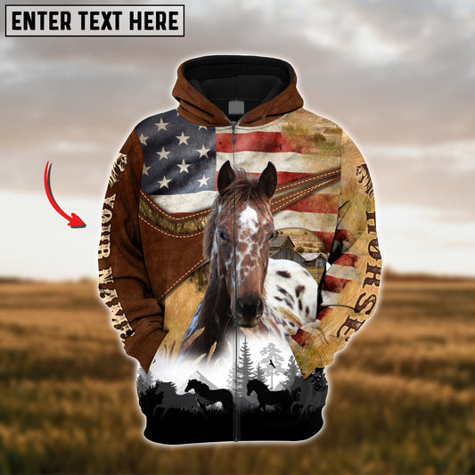 Uni Custom Name USA Flag Appaloosa Horse 3D Hoodie