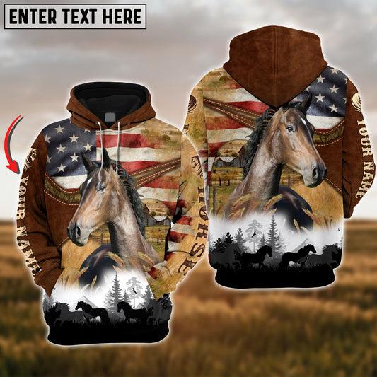 Uni Custom Name USA Flag Hackney Horse 3D Hoodie