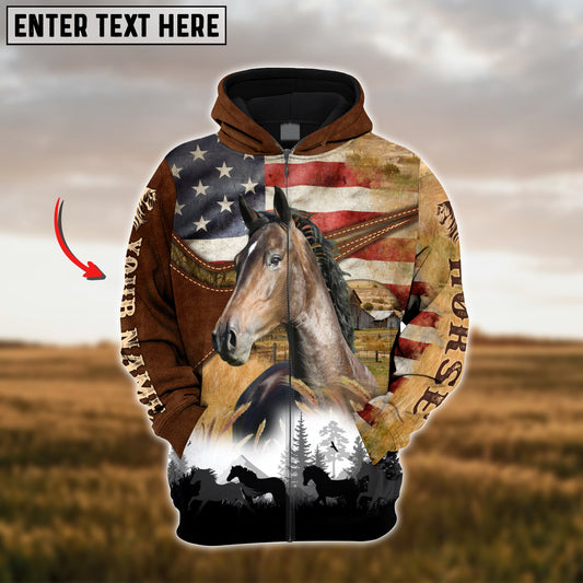 Uni Custom Name USA Flag Hackney Horse 3D Hoodie