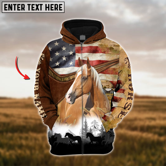 Uni Custom Name USA Flag Palomino Horse 3D Hoodie