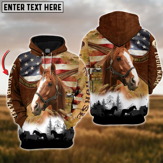 Uni Custom Name USA Flag Thoroughbred Horse 3D Hoodie