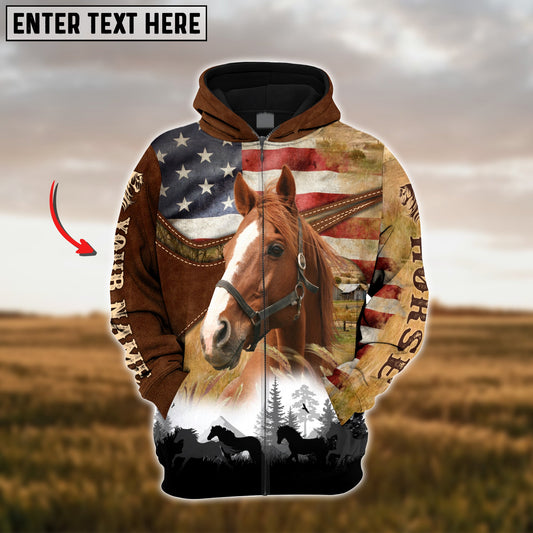 Uni Custom Name USA Flag Thoroughbred Horse 3D Hoodie