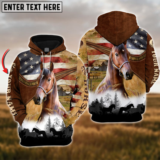 Uni Custom Name USA Flag Morgan Horse 3D Hoodie