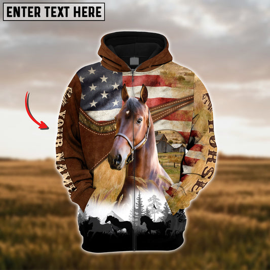 Uni Custom Name USA Flag Morgan Horse 3D Hoodie