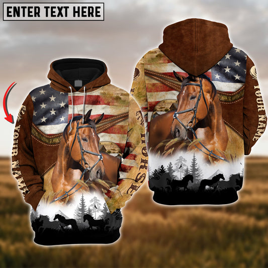 Uni Custom Name USA Flag Warmblood Horse 3D Hoodie