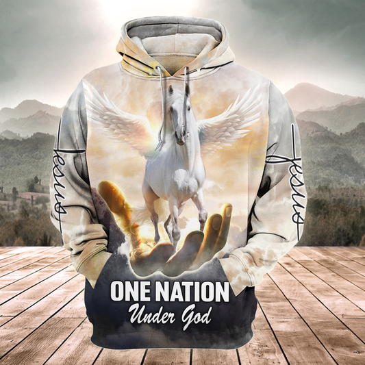 Uni Horse Lovers One Nation Under God 3D Hoodie