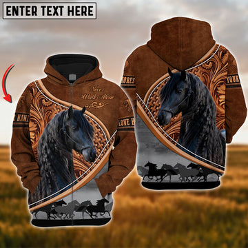Uni Custom Name Friesian Horse Never Walk Alone 3D Hoodie