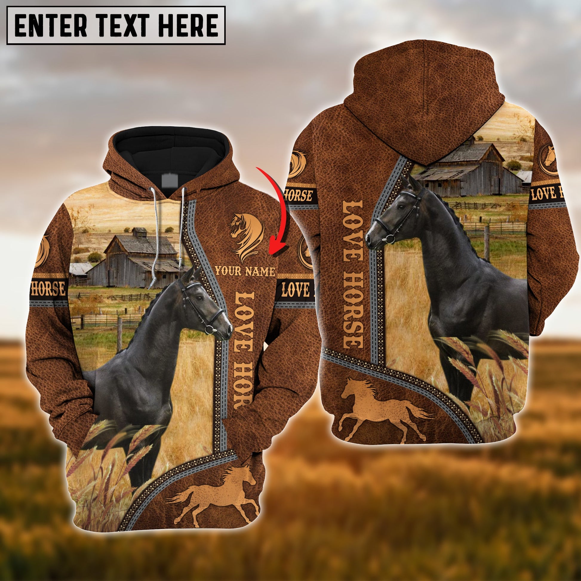 Uni Custom Name Farm Horse Lovers 3D Printed Hoodie