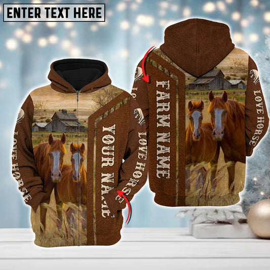 Uni Custom Name Farm Horse Lovers Merry Christmas 3D Printed Hoodie