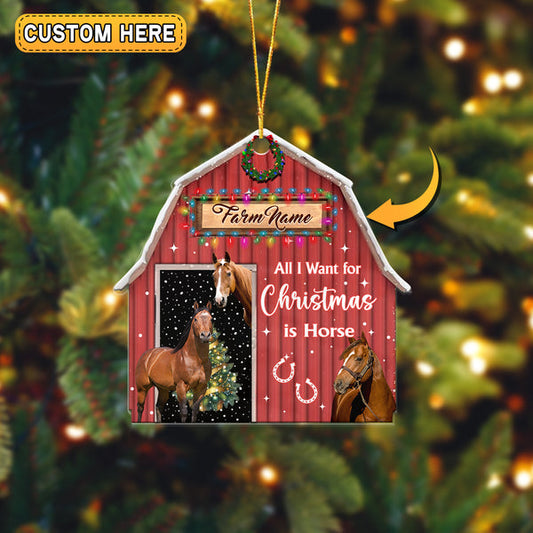 Uni Horse Cattle Christmas Gift Red Barn Custom Shape Acrylic Ornament