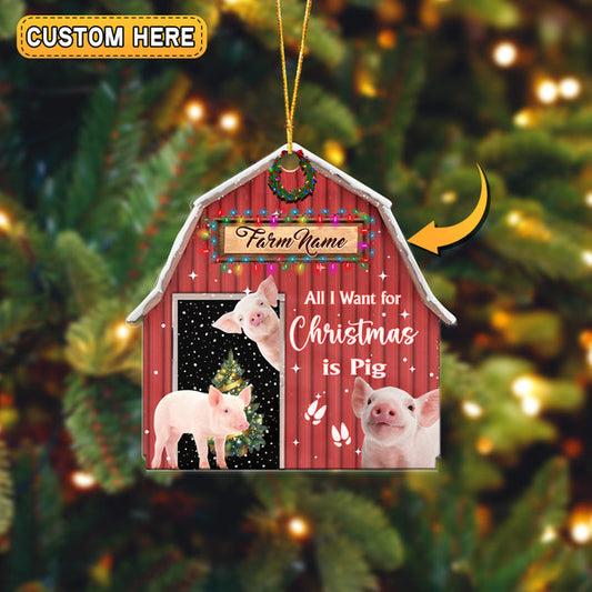 Uni Pigs Cattle Christmas Gift Red Barn Custom Shape Acrylic Ornament