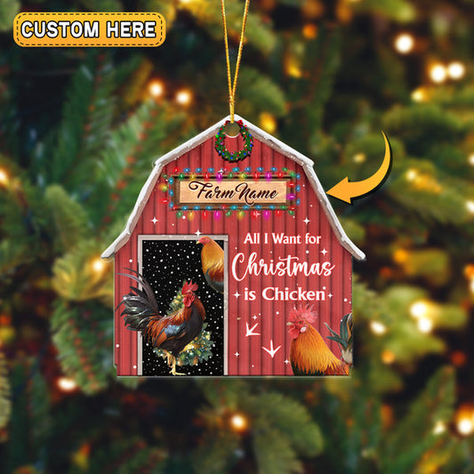 Uni Chicken Cattle Christmas Gift Red Barn Custom Shape Acrylic Ornament