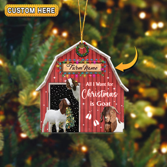 Uni Goat Cattle Christmas Gift Red Barn Custom Shape Acrylic Ornament