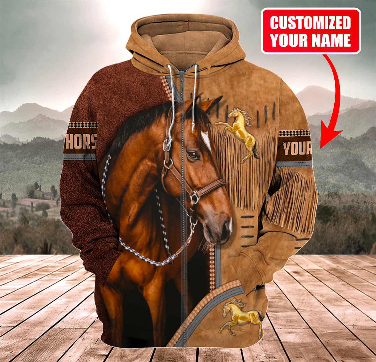Uni Custom Name Horse Light Brown 3D Printed Hoodie