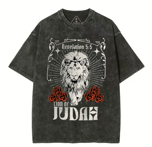 Lion Of Judah Christian Washed T-Shirt Sale - GuidingCross