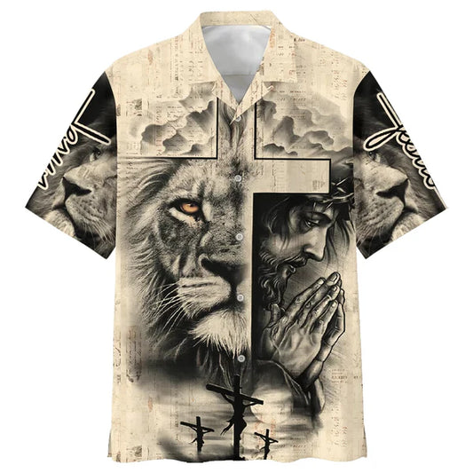UniJames Lion And Jesus Hawaiian Shirt - Best Hawaiian Shirts - Christian Hawaiian Shirt