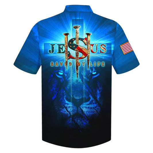 UniJames Lion Jesus Saved My Life Hawaiian Shirt - Best Hawaiian Shirts - Christian Hawaiian Shirt