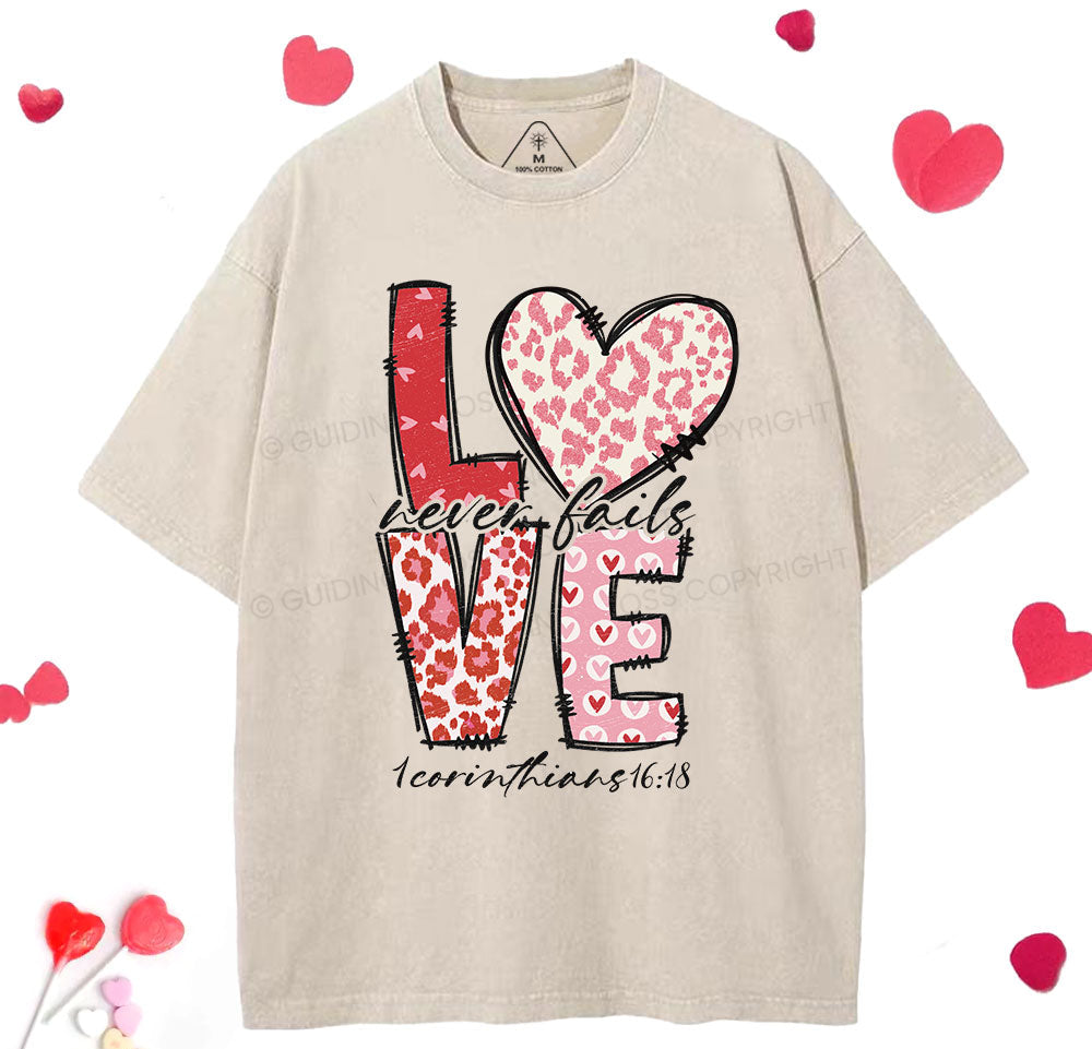 Love Never Fails Christian Washed TShirt