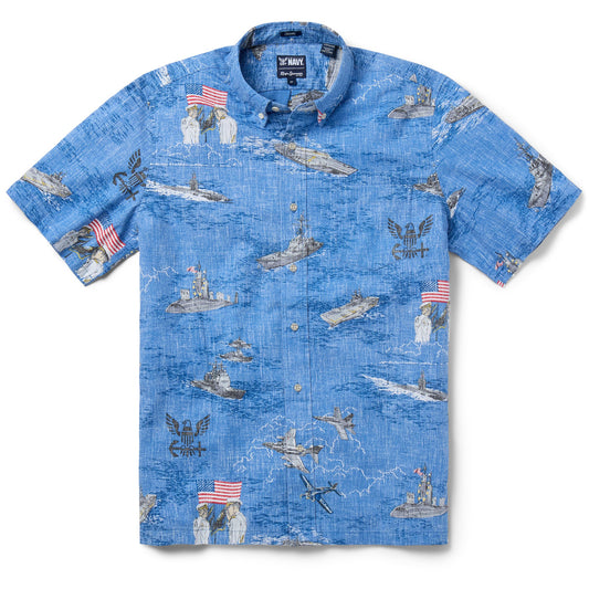 UniJames NAVY: HONOR, COURAGE, COMMITMENT Short Sleeve Button Shirt For Men