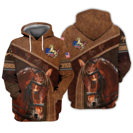 Uni American Brown Horse 2 Leather Pattern Custom Name 3D Shirts
