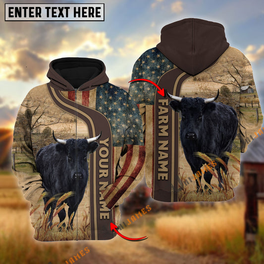 Uni Personalized Name, Farm Name Dexter US Flag Hoodie