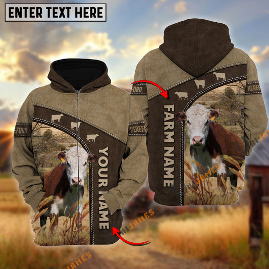 Uni Hereford Happiness Farming Personalized Name, Farm Name 3D Hoodie