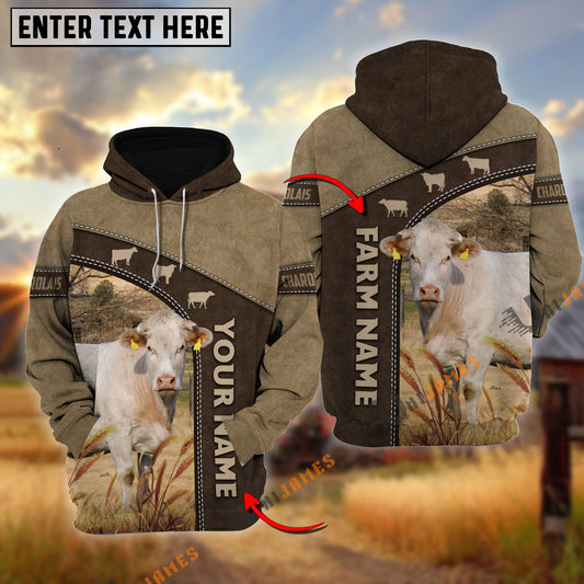 Uni Charolais Happiness Farming Personalized Name, Farm Name 3D Hoodie