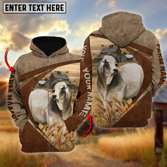 Uni Brahman Personalized Name, Farm Name 3D Mix Leather Pattern Hoodie