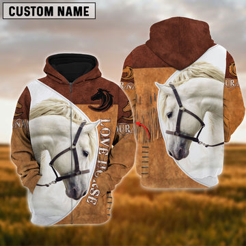 Uni Custom Name White Horse Lover 3D Hoodie