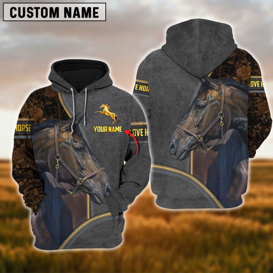 Uni Custom Name Golden Horses Lovers 3D Hoodie