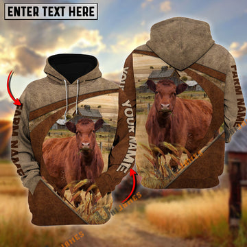 Uni Red Angus Personalized Name, Farm Name 3D Mix Leather Pattern Hoodie