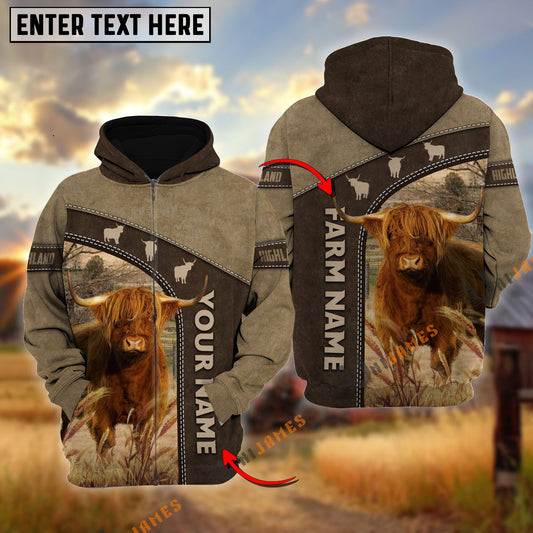 Uni Highland Happiness Farming Personalized Name, Farm Name 3D Hoodie