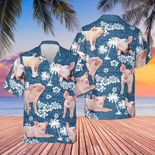 Unique Pig Blue Tribal Hawaiian Shirt