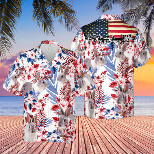 Unique United States Flag Hawaiian Theme For Rabbit Lovers All 3D Printed Hawaiian shirt