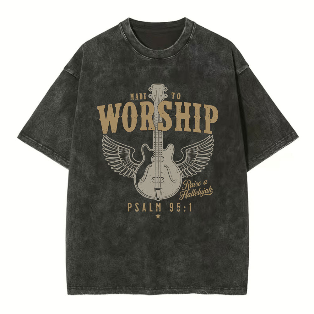Made To Worship Guitar Christian Washed T-Shirt Sale - GuidingCross