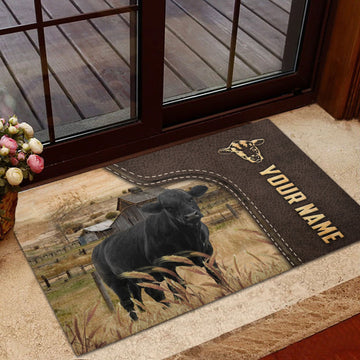 Uni Black Angus Custom Name Leather Pattern Doormat