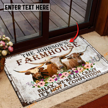 Uni Texas Longhorn Relax Cattle Farm Personalized Name Doormat