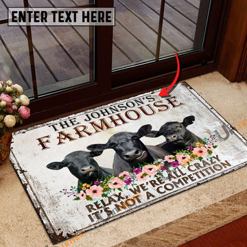 Uni Black Angus Relax Cattle Farm Personalized Name Doormat