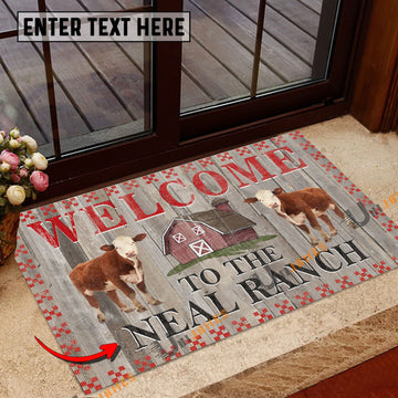Uni Hereford Welcome To The Farmhouse Custom Name Doormat