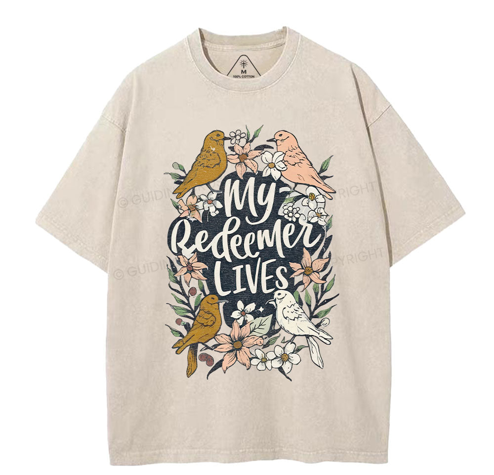 My Redeemer Lives Christian Washed T-Shirt Sale - GuidingCross