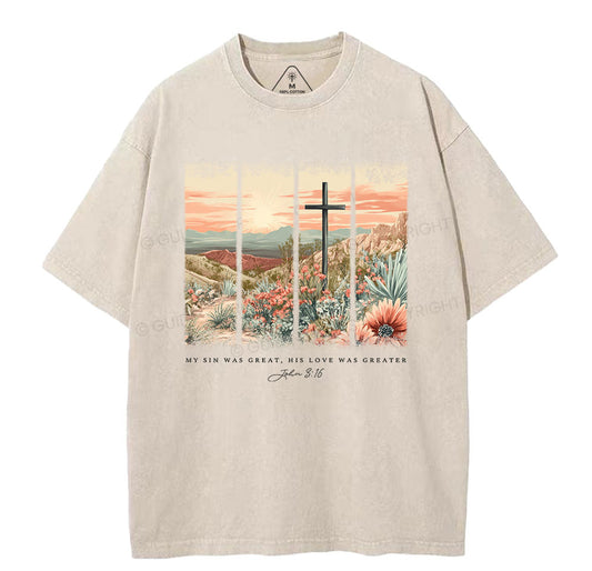 My Sin Was Great Christian Washed T-Shirt Sale - GuidingCross
