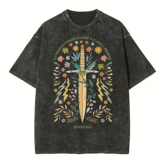 No Weapen Formed Against You Shall Prosper Christian Washed TShirt