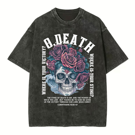O Death Where Is Your Victory Christian Washed T-Shirt Sale - GuidingCross