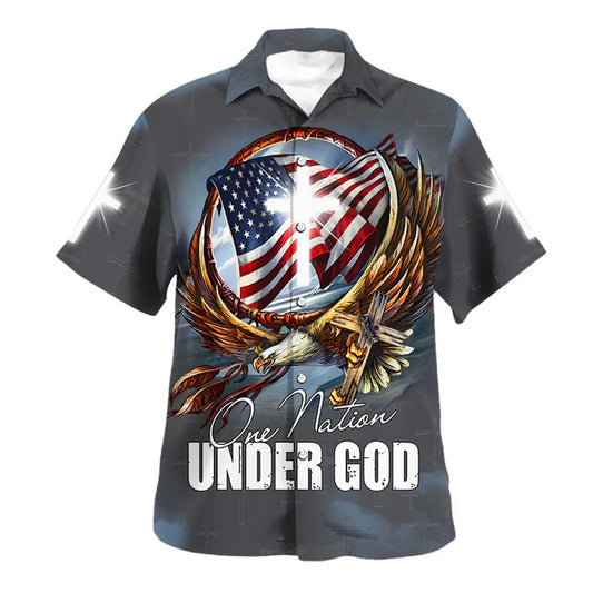 UniJames One Nation Under God Cross Eagle Hawaiian Shirt - Christian Hawaiian Shirt - Religious Hawaiian Shirts