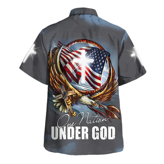 UniJames One Nation Under God Cross Eagle Hawaiian Shirt - Christian Hawaiian Shirt - Religious Hawaiian Shirts