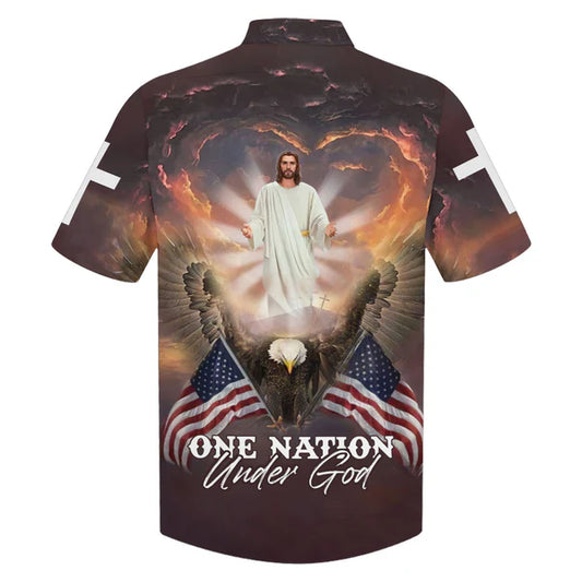 UniJames One Nation Under God Hawaiian Shirt - Jesus Arms Wide Open Hawaiian Shirts - Christian Hawaiian Shirt - Jesus Hawaiian Shirts