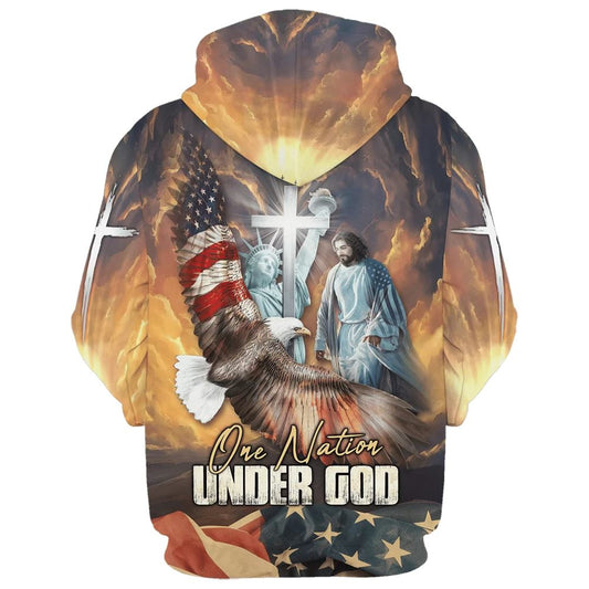 Uni One Nation Under God Eagle American Flag Christian Cross Hoodie